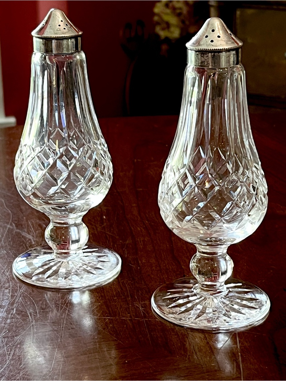Vintage Waterford Crystal Lismore Footed Salt & Pepper Shaker Set - Signed